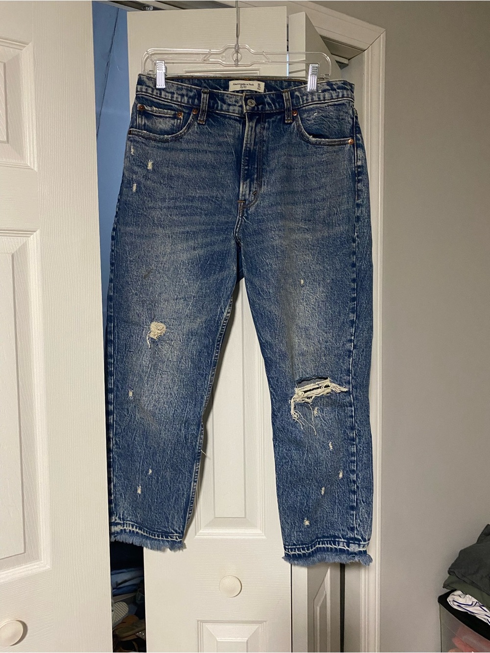 Abercrombie & Fitch Distressed Dark Blue Boyfriend Jeans